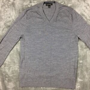 Banana Republic Sweater‎ Mens Medium Merino Wool Grey V Neck Long Sleeve